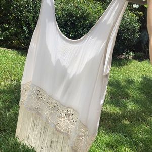 Boho fringe white tank